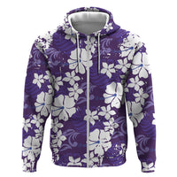 Purple Hawaiian Hibiscus Monstera Zip Hoodie Grunge Stylized LT01 Zip Hoodie Purple - Polynesian Pride
