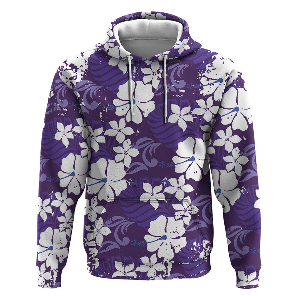 Purple Hawaiian Hibiscus Monstera Zip Hoodie Grunge Stylized LT01 Pullover Hoodie Purple - Polynesian Pride