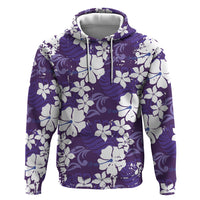 Purple Hawaiian Hibiscus Monstera Zip Hoodie Grunge Stylized LT01 Pullover Hoodie Purple - Polynesian Pride