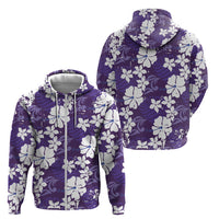Purple Hawaiian Hibiscus Monstera Zip Hoodie Grunge Stylized LT01 - Polynesian Pride
