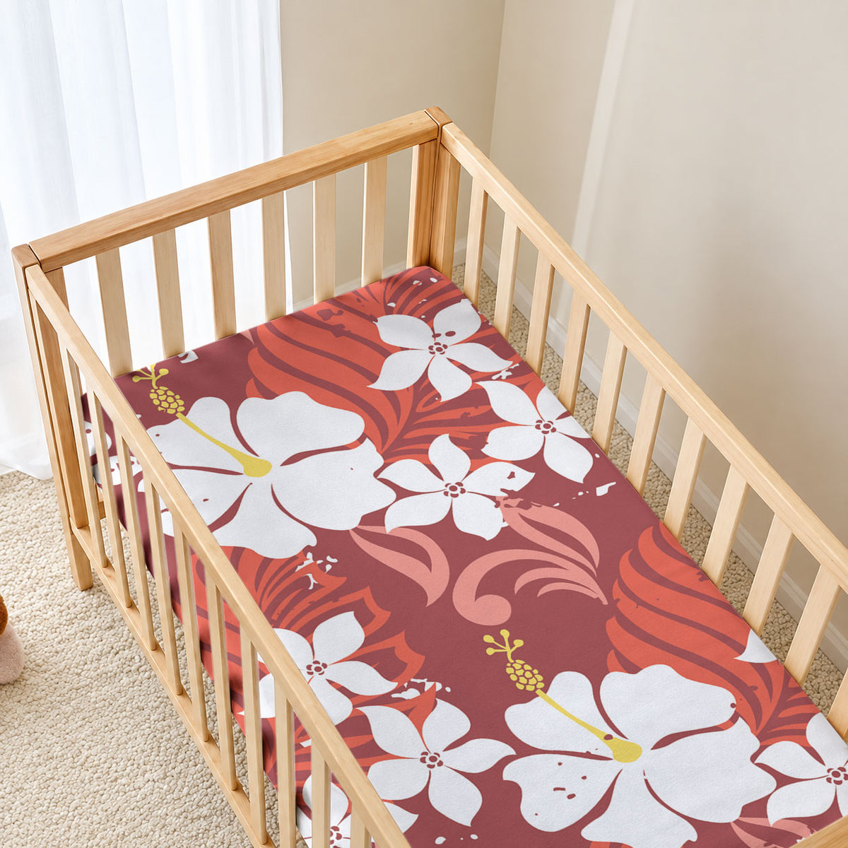 Red Hawaiian Hibiscus Monstera Baby Bed Cover Grunge Stylized LT01 - Polynesian Pride