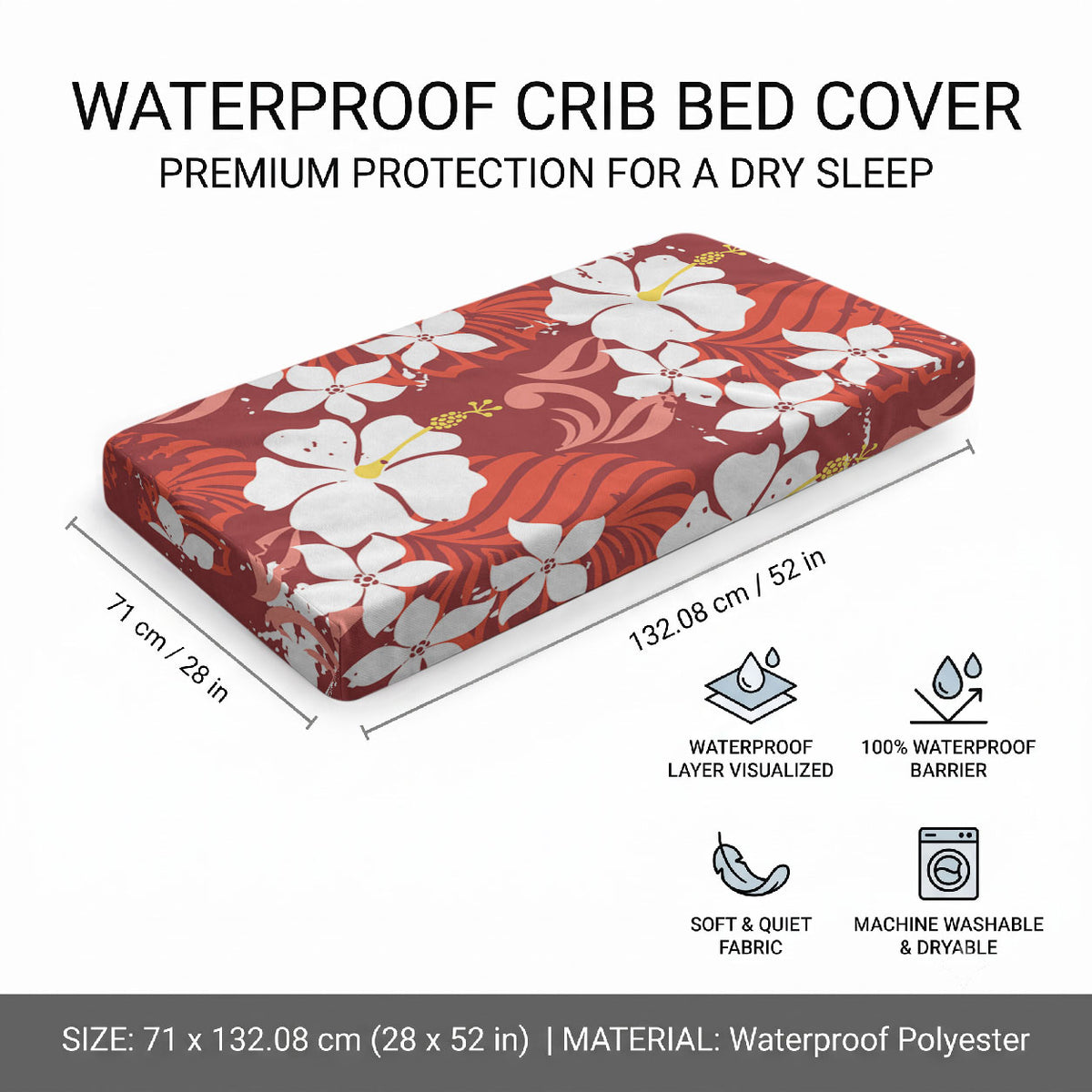 Red Hawaiian Hibiscus Monstera Baby Bed Cover Grunge Stylized LT01 - Polynesian Pride