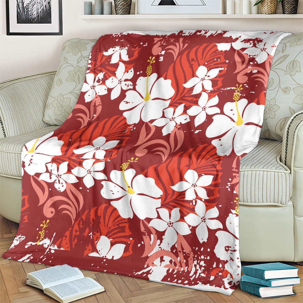 Red Hawaiian Hibiscus Monstera Blanket Grunge Stylized LT01 - Polynesian Pride