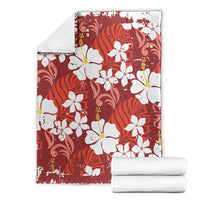 Red Hawaiian Hibiscus Monstera Blanket Grunge Stylized LT01 - Polynesian Pride