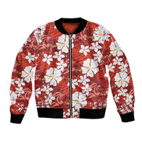Red Hawaiian Hibiscus Monstera Bomber Jacket Grunge Stylized