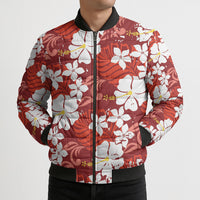Red Hawaiian Hibiscus Monstera Bomber Puffer Jacket Grunge Stylized LT01 - Polynesian Pride