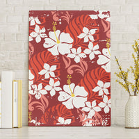 Red Hawaiian Hibiscus Monstera Canvas Wall Art Grunge Stylized LT01 Without Frame Red - Polynesian Pride