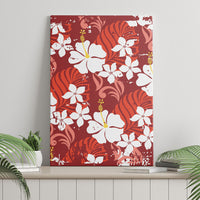 Red Hawaiian Hibiscus Monstera Canvas Wall Art Grunge Stylized LT01 - Polynesian Pride