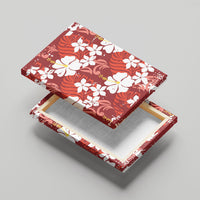Red Hawaiian Hibiscus Monstera Canvas Wall Art Grunge Stylized LT01 - Polynesian Pride