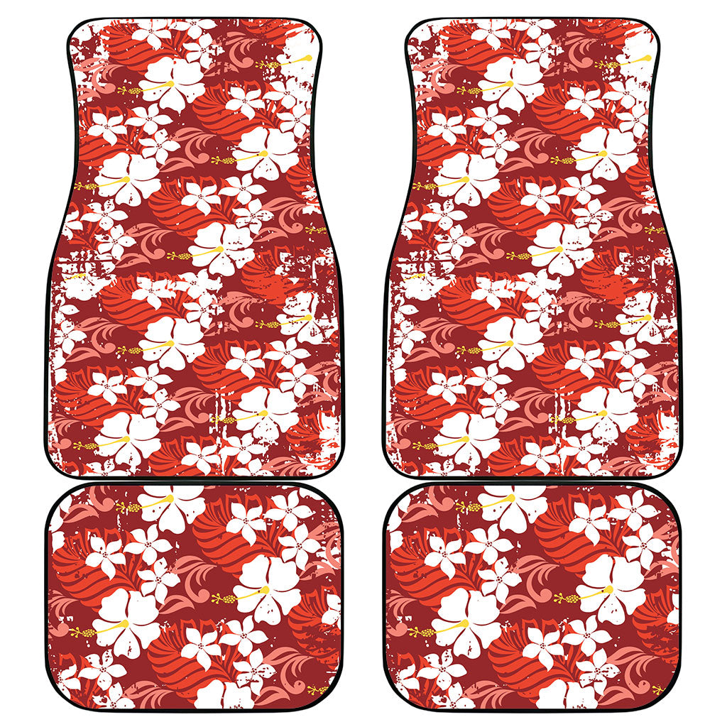 Red Hawaiian Hibiscus Monstera Car Mats Grunge Stylized LT01 - Polynesian Pride