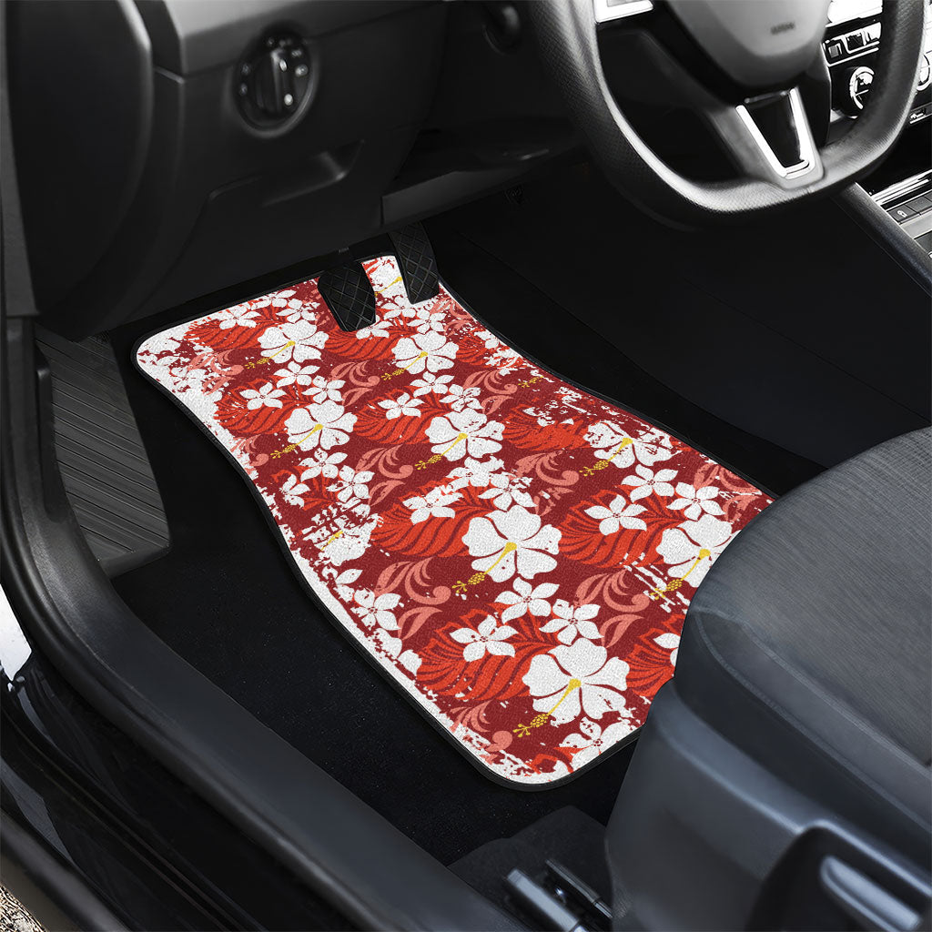 Red Hawaiian Hibiscus Monstera Car Mats Grunge Stylized LT01 - Polynesian Pride