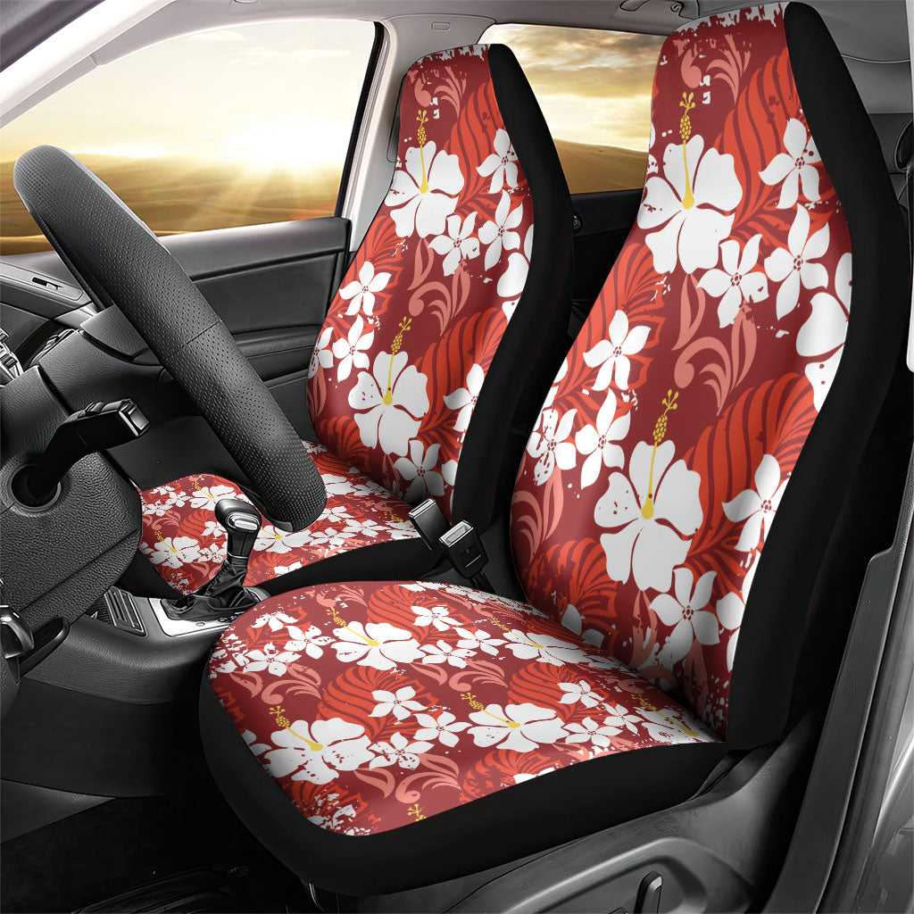 Red Hawaiian Hibiscus Monstera Car Seat Cover Grunge Stylized LT01 - Polynesian Pride