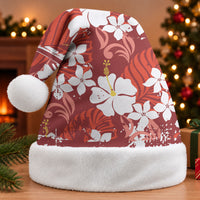 Red Hawaiian Hibiscus Monstera Christmas Santa Hat Grunge Stylized LT01 Without Fur Red - Polynesian Pride