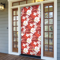 Red Hawaiian Hibiscus Monstera Door Cover Grunge Stylized LT01 - Polynesian Pride