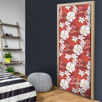 Red Hawaiian Hibiscus Monstera Door Cover Grunge Stylized LT01 - Polynesian Pride