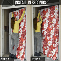 Red Hawaiian Hibiscus Monstera Door Cover Grunge Stylized LT01 - Polynesian Pride