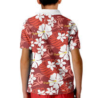 Red Hawaiian Hibiscus Monstera Kid Polo Shirt Grunge Stylized LT01 - Polynesian Pride