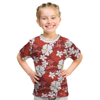 Red Hawaiian Hibiscus Monstera Kid T Shirt Grunge Stylized LT01 Red - Polynesian Pride