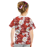 Red Hawaiian Hibiscus Monstera Kid T Shirt Grunge Stylized LT01 - Polynesian Pride