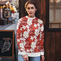 Red Hawaiian Hibiscus Monstera Ugly Christmas Sweater Grunge Stylized LT01 - Polynesian Pride