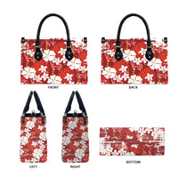 Red Hawaiian Hibiscus Monstera Leather Bag Grunge Stylized LT01 - Polynesian Pride