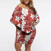 Red Hawaiian Hibiscus Monstera Off Shoulder Short Dress Grunge Stylized LT01 Women Red - Polynesian Pride