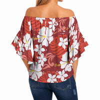 Red Hawaiian Hibiscus Monstera Off Shoulder Wrap Waist Top Grunge Stylized LT01 - Polynesian Pride