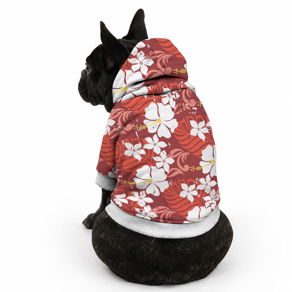 Red Hawaiian Hibiscus Monstera Pet Hoodie Grunge Stylized LT01 - Polynesian Pride