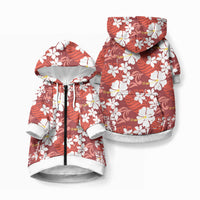 Red Hawaiian Hibiscus Monstera Pet Hoodie Grunge Stylized LT01 Zip-up Red - Polynesian Pride