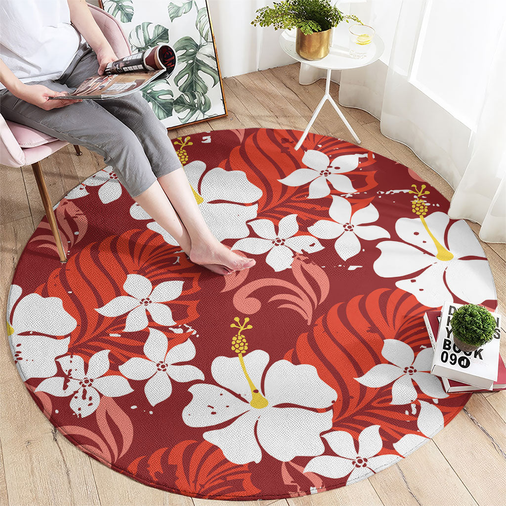 Red Hawaiian Hibiscus Monstera Round Carpet Grunge Stylized LT01 - Polynesian Pride