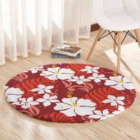 Red Hawaiian Hibiscus Monstera Round Carpet Grunge Stylized LT01 - Polynesian Pride