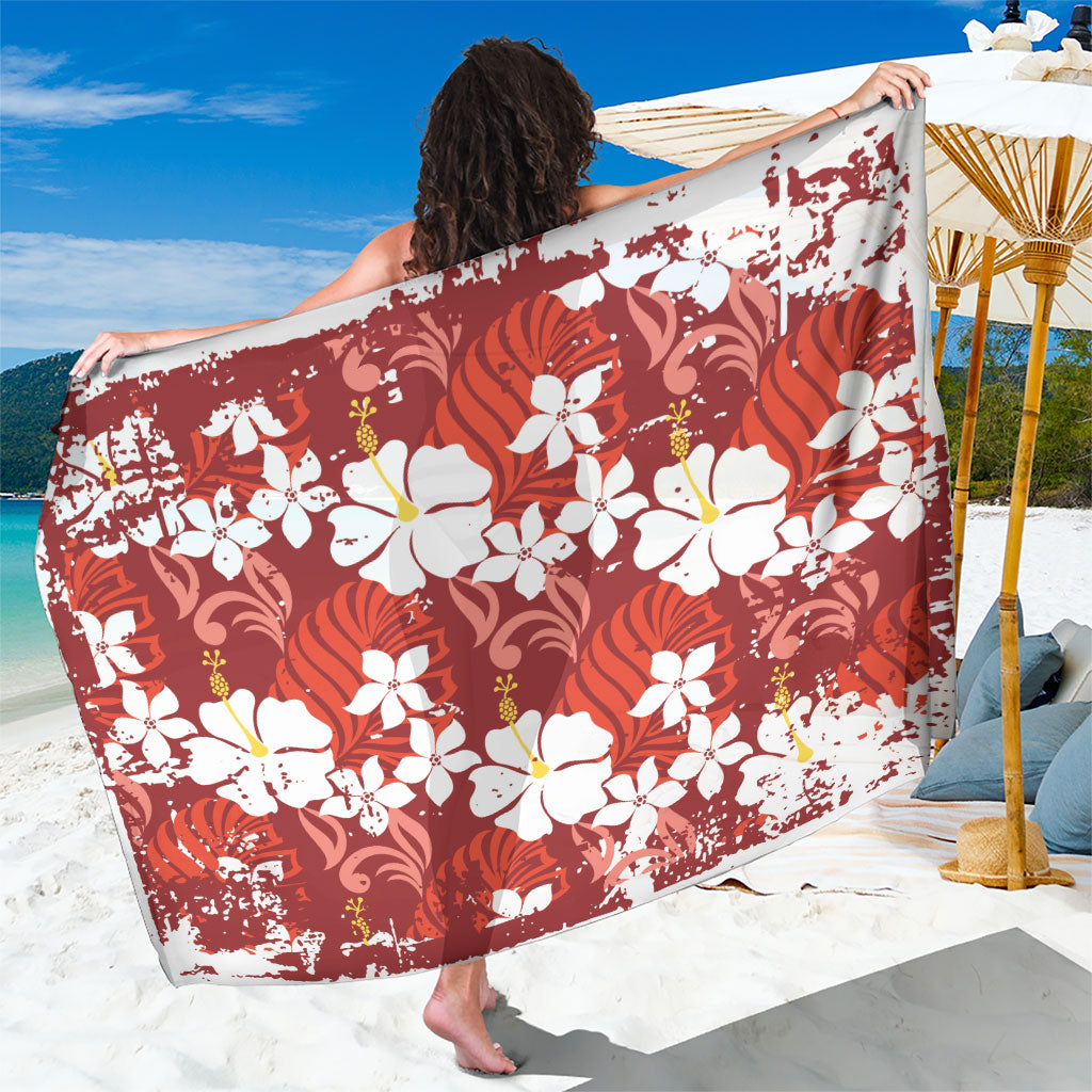 Red Hawaiian Hibiscus Monstera Sarong Grunge Stylized LT01 One Size 44 x 66 inches Red - Polynesian Pride