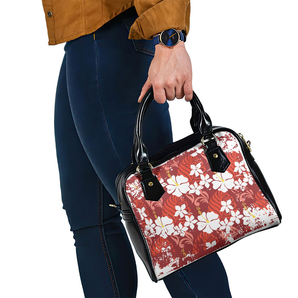 Red Hawaiian Hibiscus Monstera Shoulder Handbag Grunge Stylized LT01 - Polynesian Pride