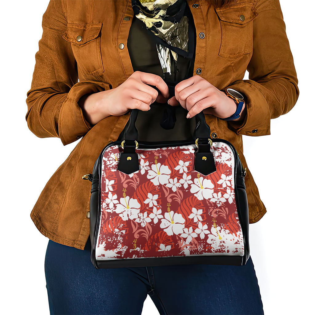 Red Hawaiian Hibiscus Monstera Shoulder Handbag Grunge Stylized LT01 - Polynesian Pride