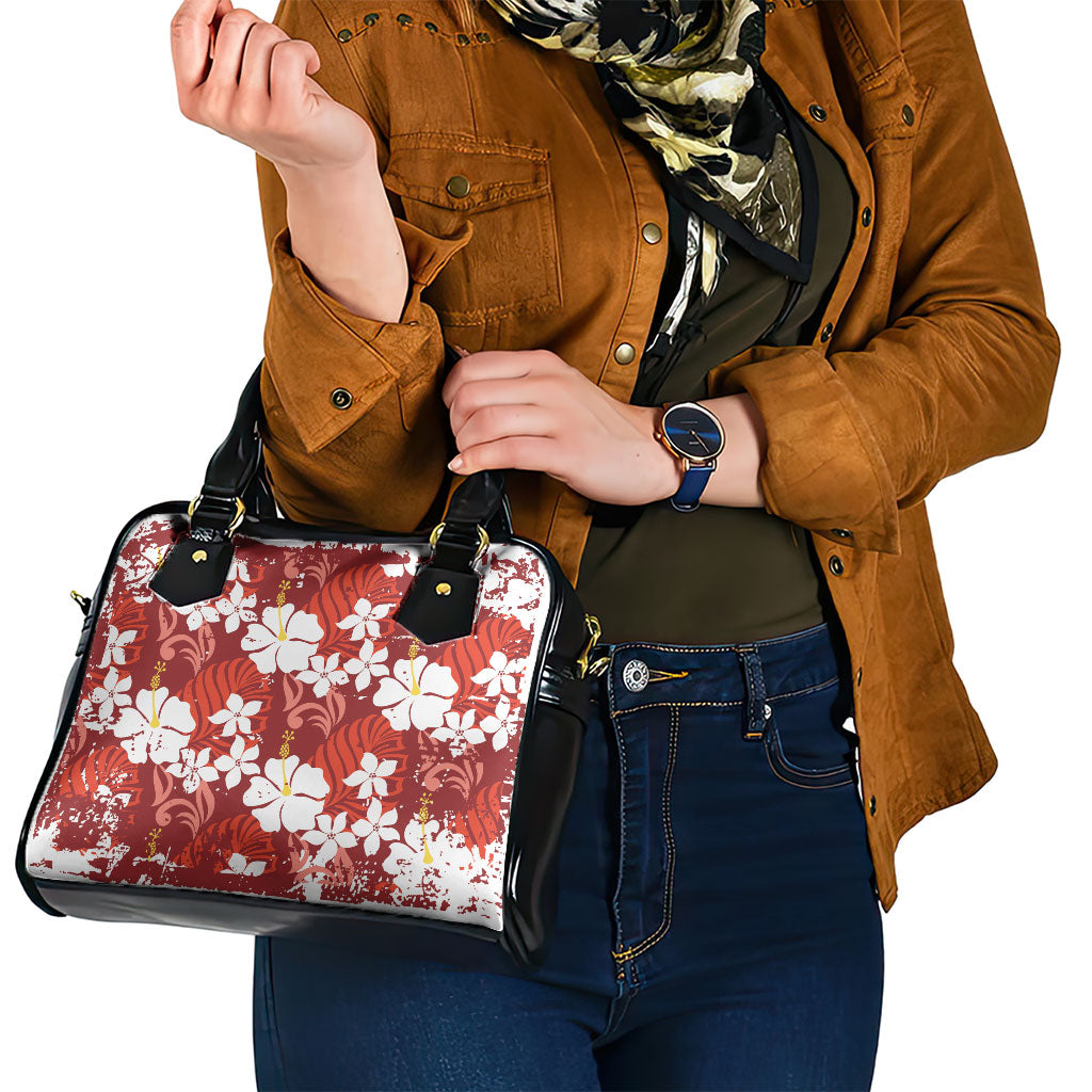 Red Hawaiian Hibiscus Monstera Shoulder Handbag Grunge Stylized LT01 - Polynesian Pride