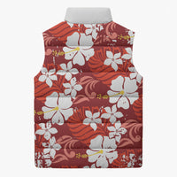 Red Hawaiian Hibiscus Monstera Sleeveless Puffer Jacket Grunge Stylized LT01 - Polynesian Pride