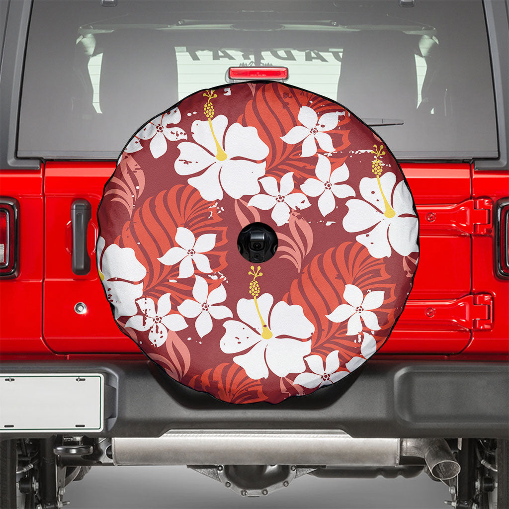 Red Hawaiian Hibiscus Monstera Spare Tire Cover Grunge Stylized LT01 - Polynesian Pride