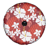 Red Hawaiian Hibiscus Monstera Spare Tire Cover Grunge Stylized LT01 - Polynesian Pride