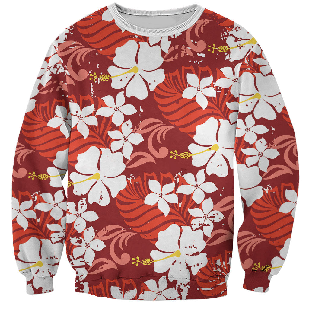Red Hawaiian Hibiscus Monstera Sweatshirt Grunge Stylized