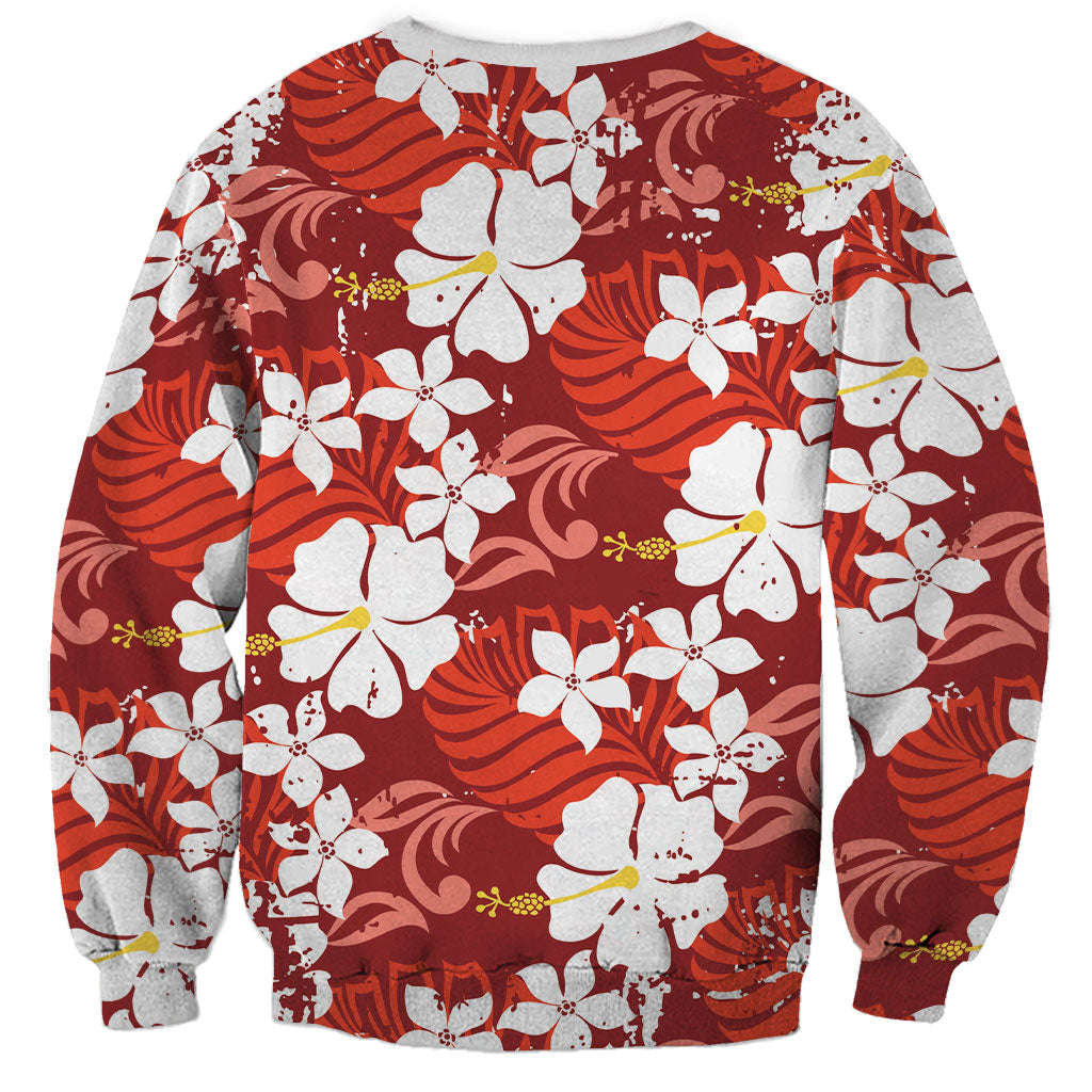 Red Hawaiian Hibiscus Monstera Sweatshirt Grunge Stylized