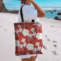 Red Hawaiian Hibiscus Monstera Tote Bag Grunge Stylized LT01 - Polynesian Pride