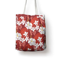 Red Hawaiian Hibiscus Monstera Tote Bag Grunge Stylized LT01 - Polynesian Pride