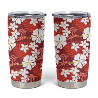Red Hawaiian Hibiscus Monstera Tumbler Cup Grunge Stylized LT01 Red - Polynesian Pride