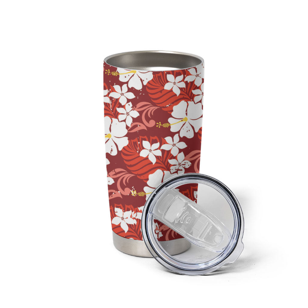 Red Hawaiian Hibiscus Monstera Tumbler Cup Grunge Stylized LT01 - Polynesian Pride
