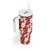 Red Hawaiian Hibiscus Monstera Tumbler With Handle Grunge Stylized LT01 - Polynesian Pride