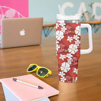 Red Hawaiian Hibiscus Monstera Tumbler With Handle Grunge Stylized LT01 - Polynesian Pride
