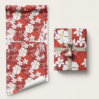Red Hawaiian Hibiscus Monstera Wrapping Paper Grunge Stylized LT01 58" × 23" Red - Polynesian Pride