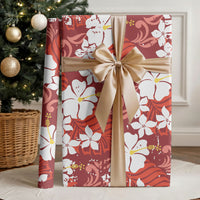Red Hawaiian Hibiscus Monstera Wrapping Paper Grunge Stylized LT01 - Polynesian Pride