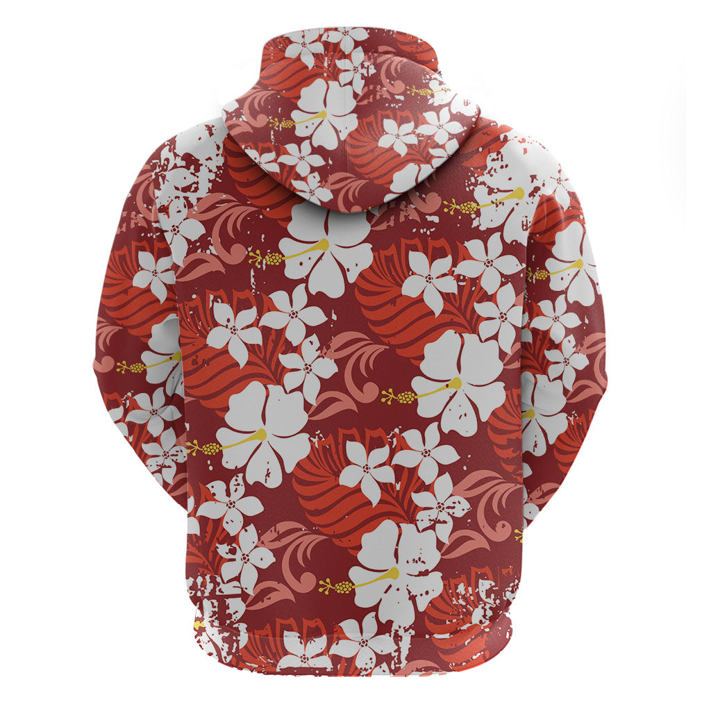 Red Hawaiian Hibiscus Monstera Zip Hoodie Grunge Stylized LT01 - Polynesian Pride