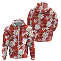 Red Hawaiian Hibiscus Monstera Zip Hoodie Grunge Stylized LT01 - Polynesian Pride